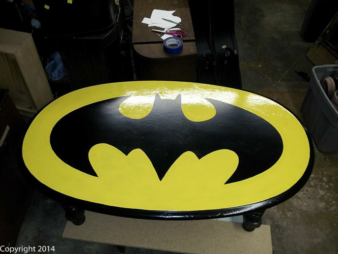 Coffee table turned BATMAN table